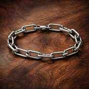 Pandora ME Medium-Link Chain Bracelet — display on walnut