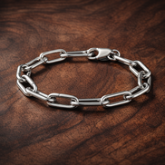 Pandora ME Medium-Link Chain Bracelet — display on walnut