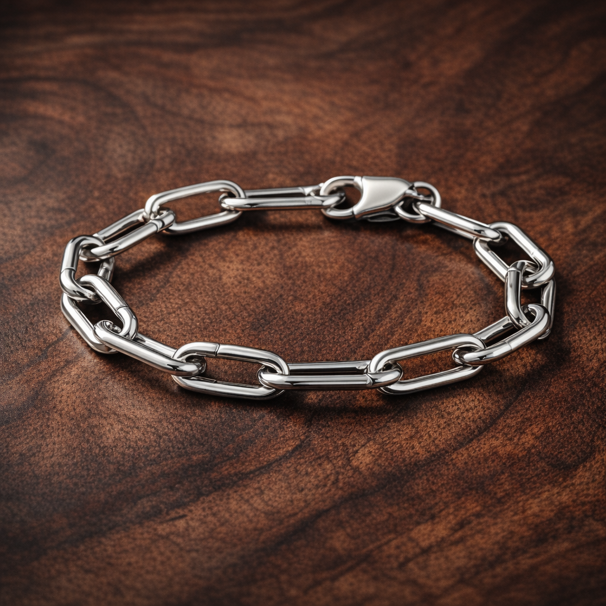 Pandora ME Medium-Link Chain Bracelet — display on walnut