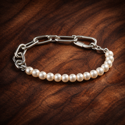 Pandora ME Treated Freshwater Cultured Pearl Bracelet — display on walnut