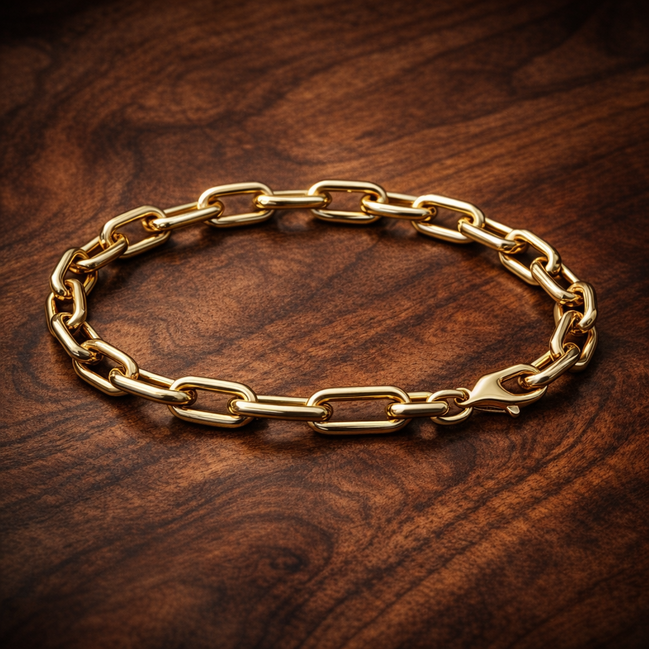 Small-Link Chain Bracelet — display on walnut