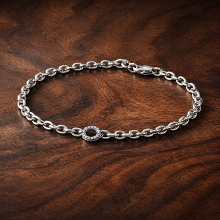 Pandora Signature Pavé Bold Chain Bracelet — display on walnut