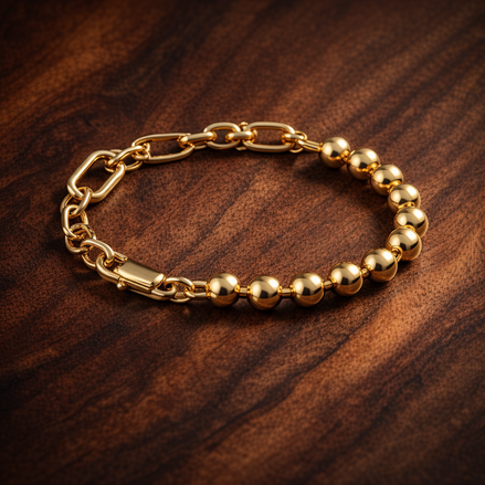 Pandora ME Metal Bead & Link Chain Bracelet — display on walnut