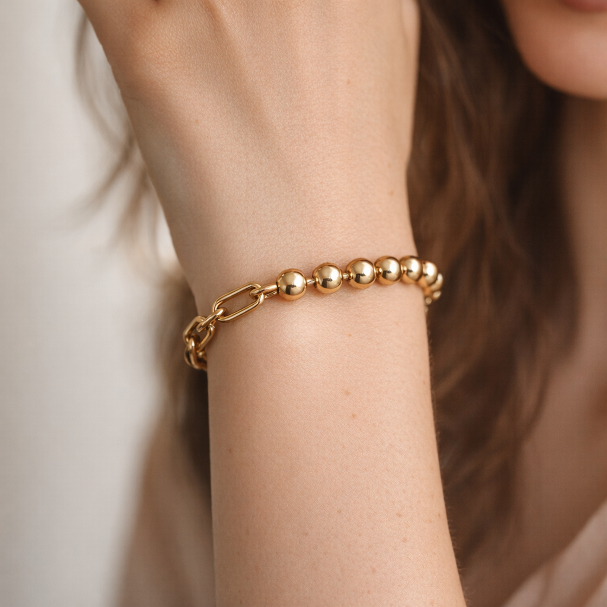 Pandora ME Metal Bead & Link Chain Bracelet — worn on wrist