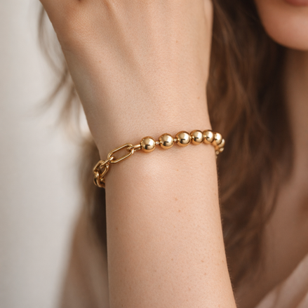 Pandora ME Metal Bead & Link Chain Bracelet — worn on wrist