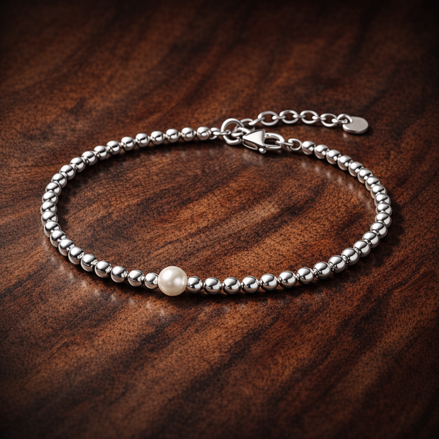 Treated Freshwater Cultured Pearl & Beads Bracelet — display on walnut