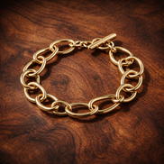 Organically Shaped Link Bracelet — display on walnut