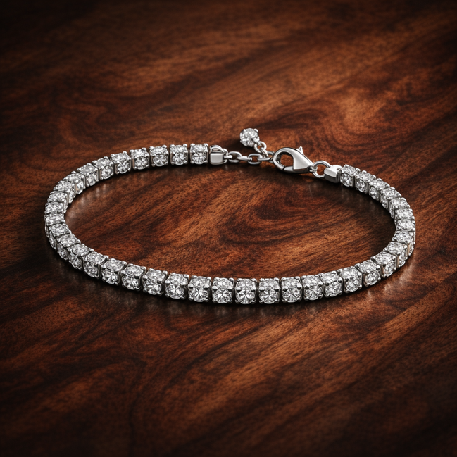 Sparkling Bold Tennis Bracelet — display on walnut