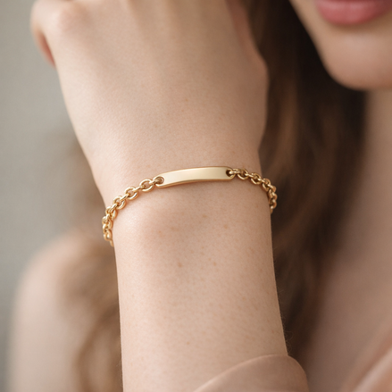 Engravable Bar Link Bracelet — worn on wrist