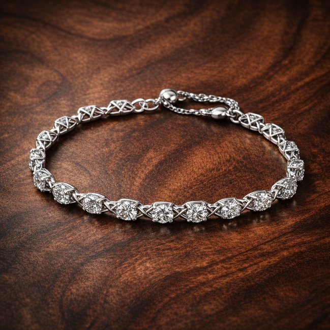 Bow Chain Bracelet — display on walnut