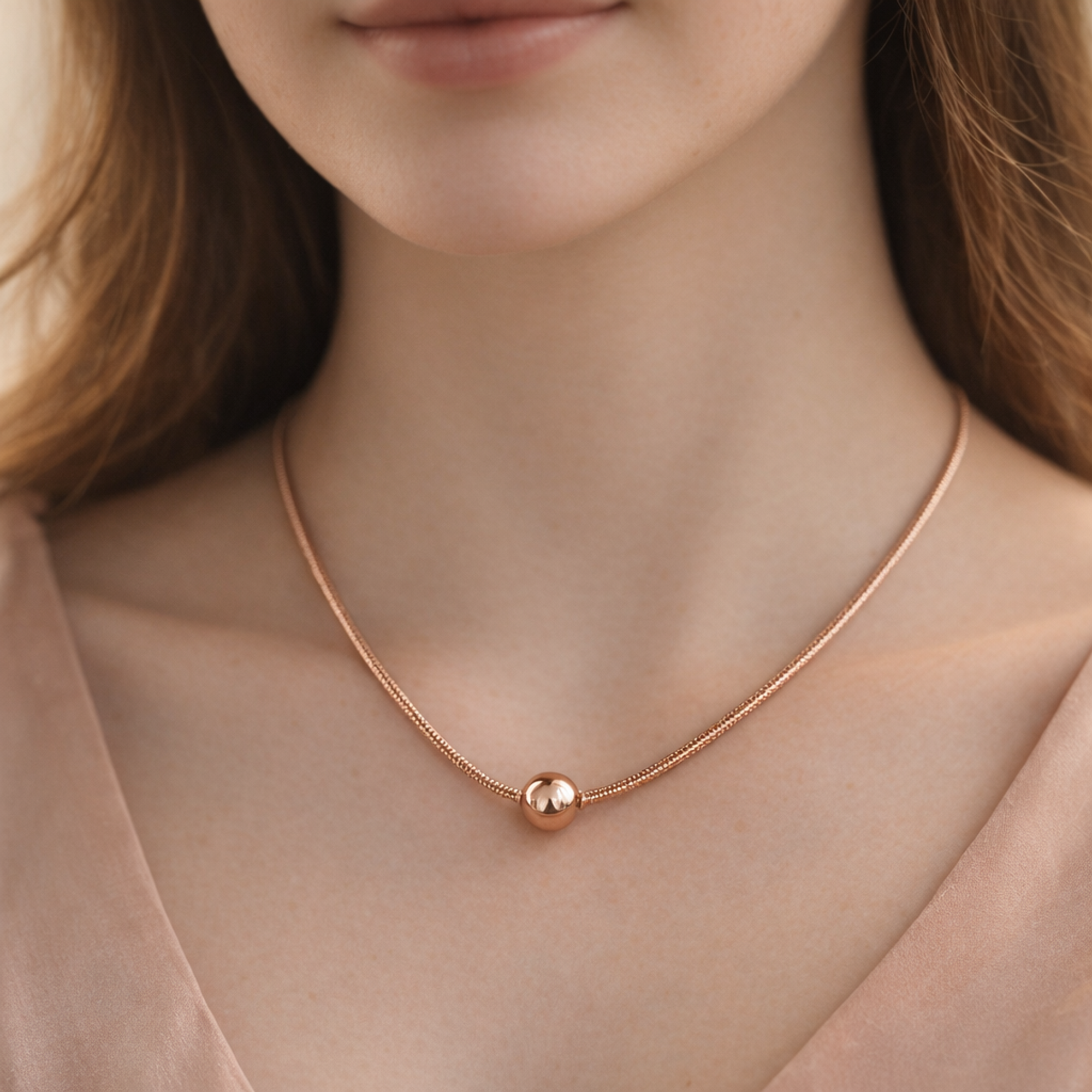 Pandora Moments Snake Chain Necklace — worn on neck