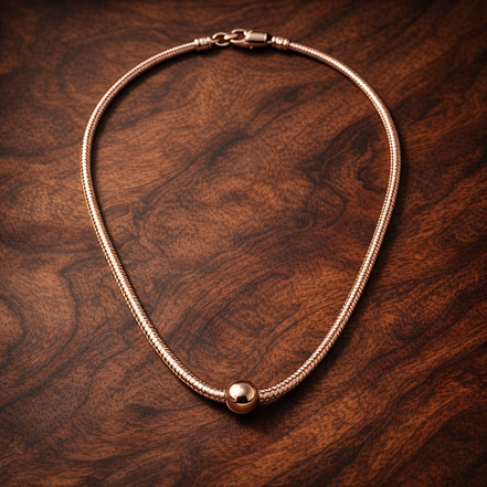 Pandora Moments Snake Chain Necklace — display on walnut