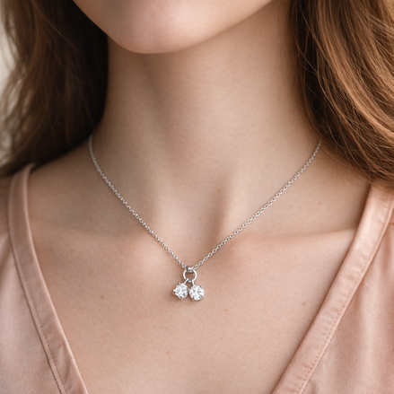 Pandora Talisman Sterling Silver Lab-Grown Diamond Heart & Star Dangle Pendant Necklace — worn on neck