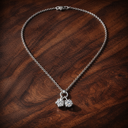 Pandora Talisman Sterling Silver Lab-Grown Diamond Heart & Star Dangle Pendant Necklace — display on walnut