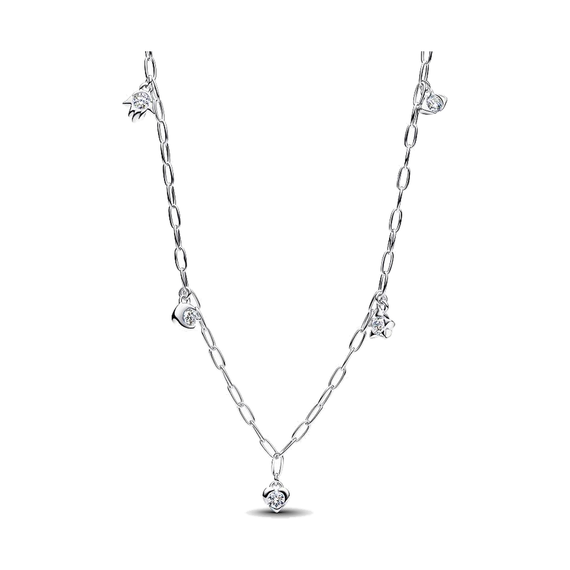 Pandora Talisman Sterling Silver Lab-Grown Diamond Dangle Symbols Paperclip Chain Necklace - XL087