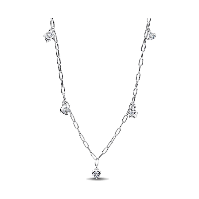 Pandora Talisman Sterling Silver Lab-Grown Diamond Dangle Symbols Paperclip Chain Necklace - XL087