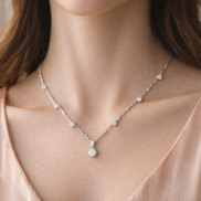 Pandora Talisman Sterling Silver Lab-Grown Diamond Dangle Symbols Paperclip Chain Necklace — worn on neck