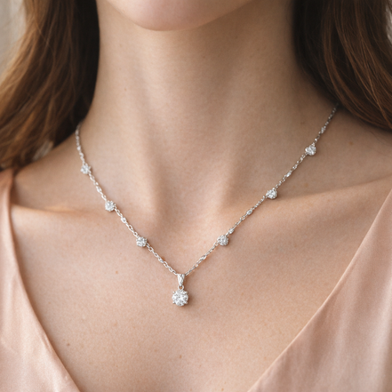 Pandora Talisman Sterling Silver Lab-Grown Diamond Dangle Symbols Paperclip Chain Necklace — worn on neck