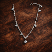 Pandora Talisman Sterling Silver Lab-Grown Diamond Dangle Symbols Paperclip Chain Necklace — display on walnut