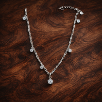 Pandora Talisman Sterling Silver Lab-Grown Diamond Dangle Symbols Paperclip Chain Necklace — display on walnut