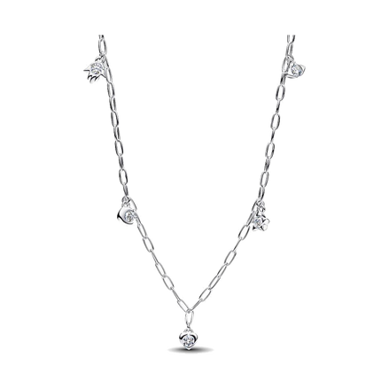 Pandora Talisman Sterling Silver Lab-Grown Diamond Dangle Symbols Paperclip Chain Necklace - XL087