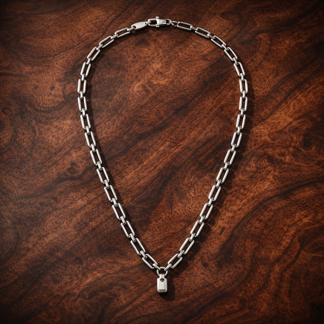 Pandora ME Medium-Link Chain Necklace — display on walnut