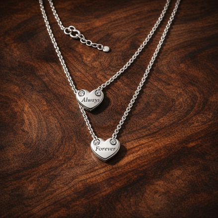 Forever & Always Splittable Heart Collier Necklaces Necklace — display on walnut