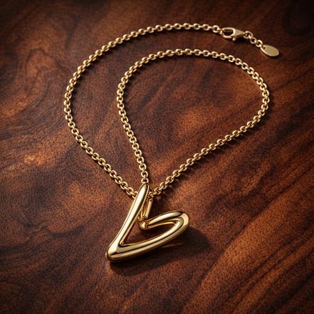 Organically Shaped Heart Pendant Necklace — display on walnut