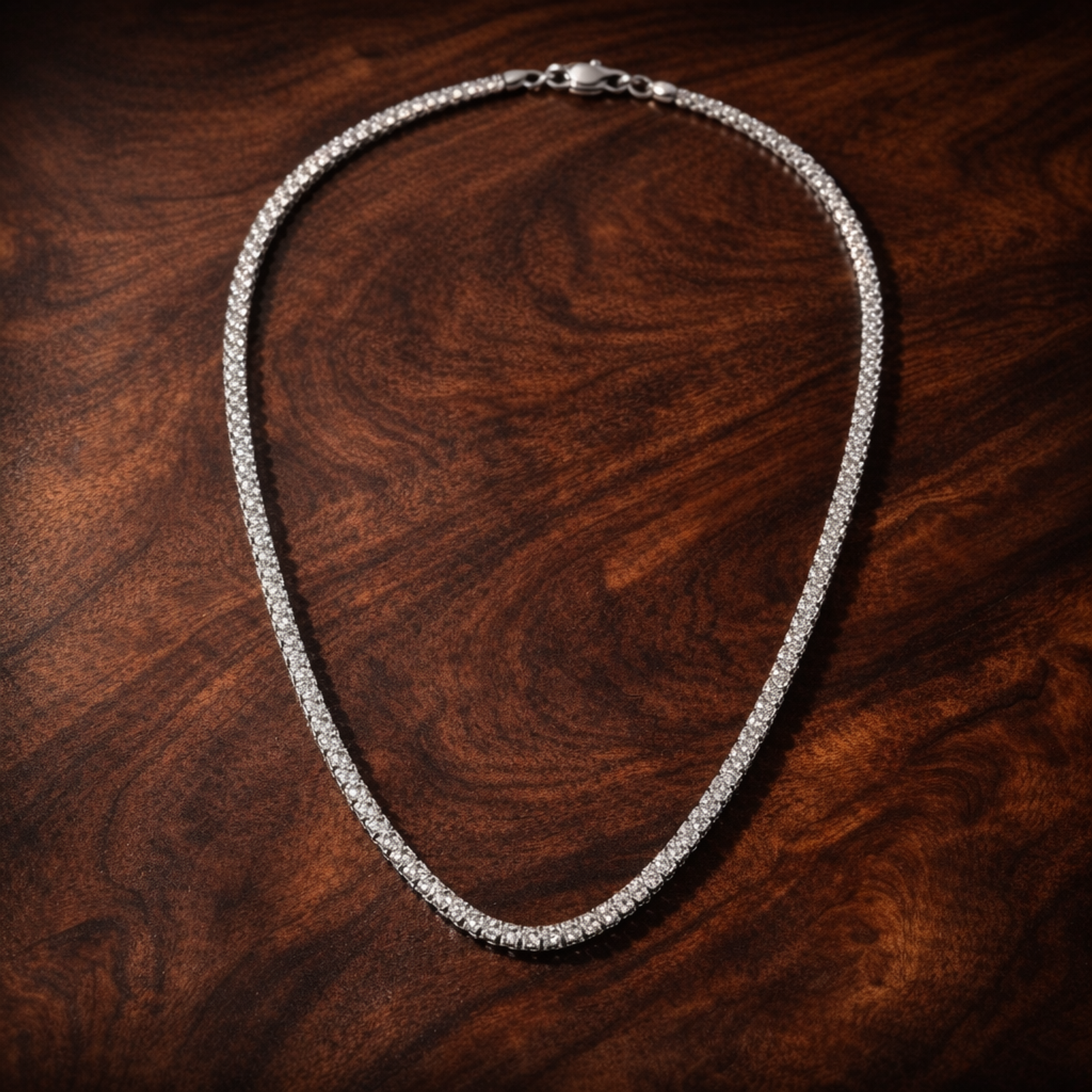 Tennis Choker Necklace — display on walnut