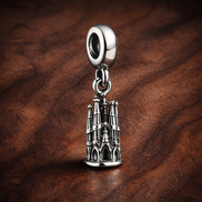 Cathedral Engraved Detail - Sterling Silver Cathedral Dangle Charm With Engraved Detail — display on walnut