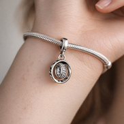 Interlocking Rings - Sterling Silver Interlocking Rings Dangle Charm With Sparkling Stones — worn on wrist