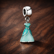 Aqua Princess Dress Charm - Aqua Storybook Princess Dress Charm — display on walnut