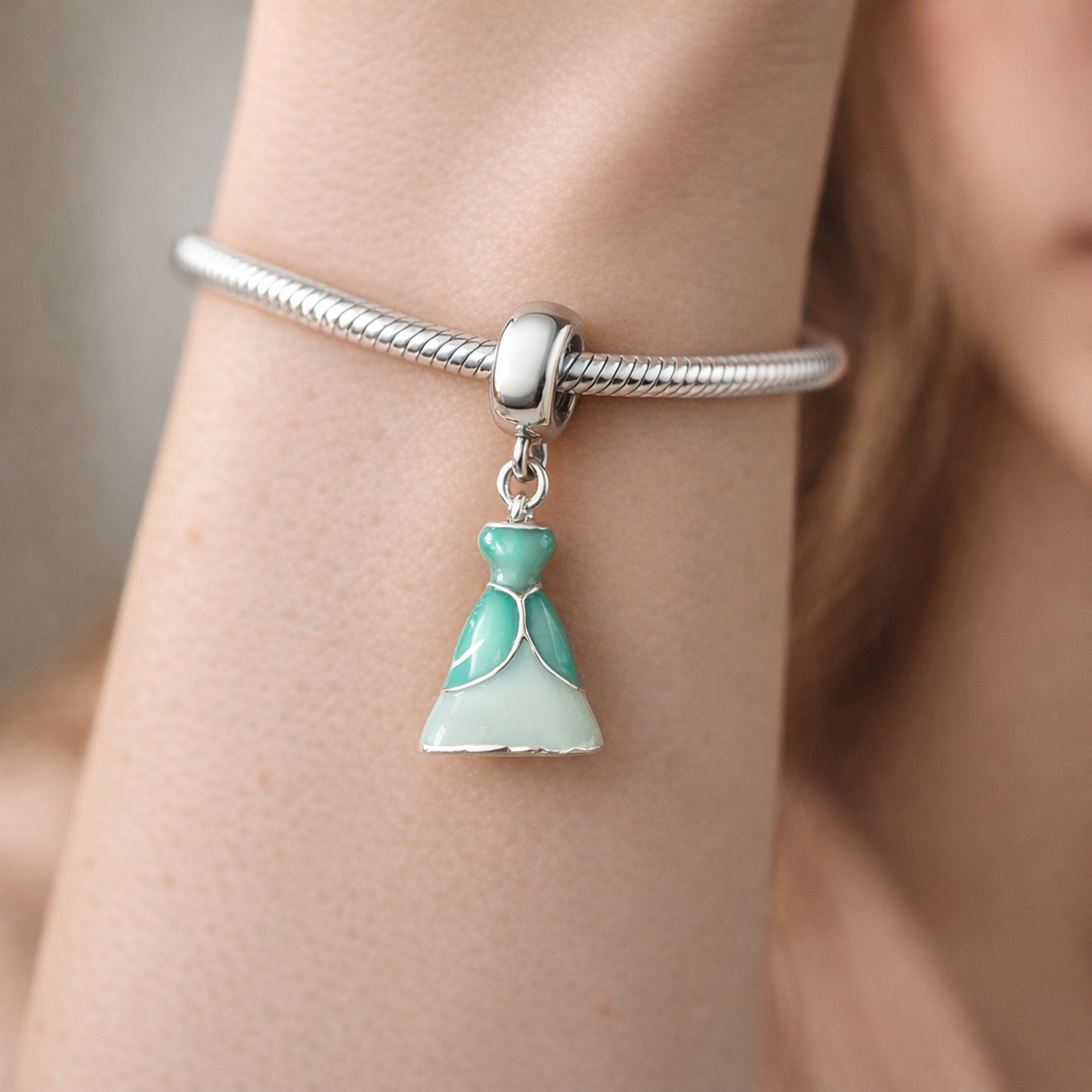 Aqua Princess Dress Charm - Aqua Storybook Princess Dress Charm — worn on wrist