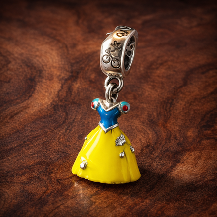 Yellow Princess Dress Dangle - Yellow Princess Gown Charm — display on walnut