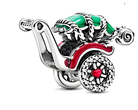 Sterling Silver Holiday Sleigh Charm with Red & Green Enamel