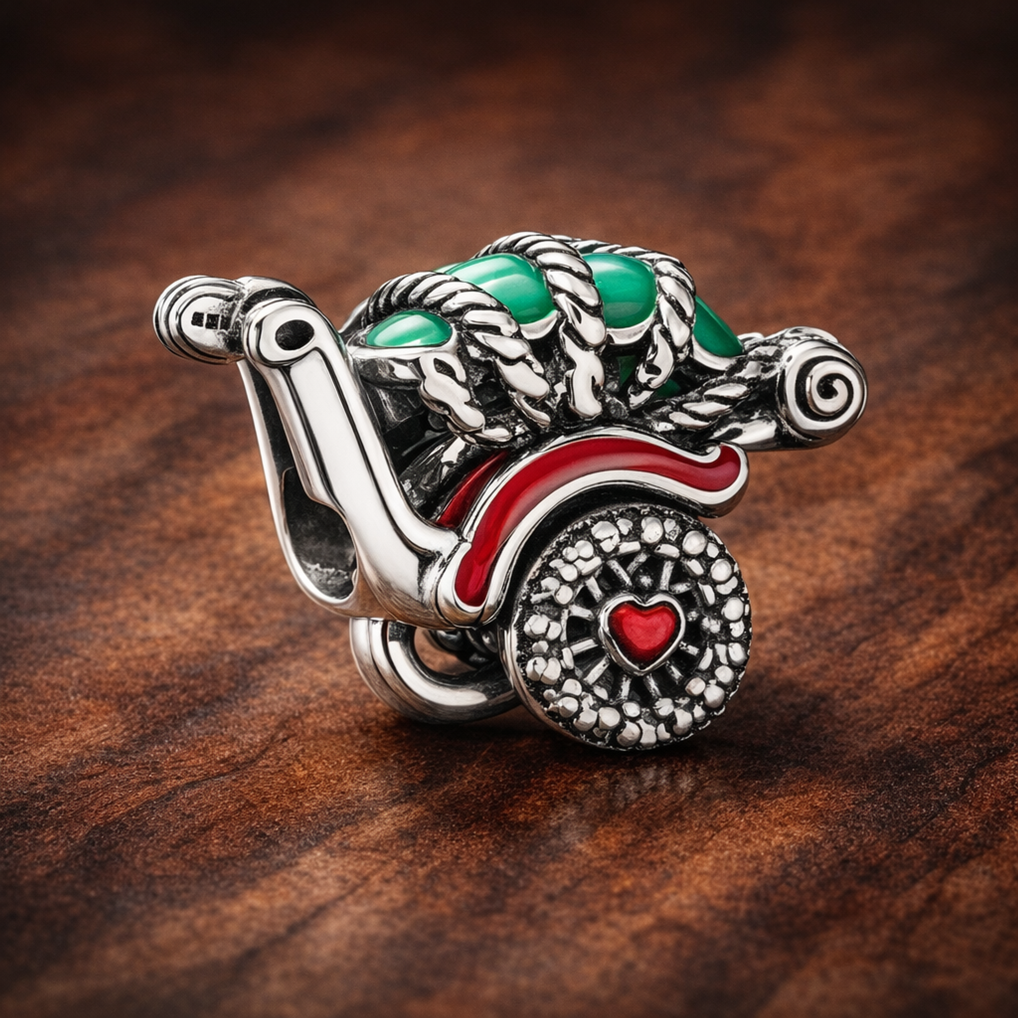Santa Sleigh Charm - Santa Sleigh Christmas Charm — display on walnut