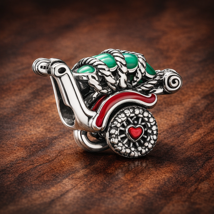 Santa Sleigh Charm - Santa Sleigh Christmas Charm — display on walnut