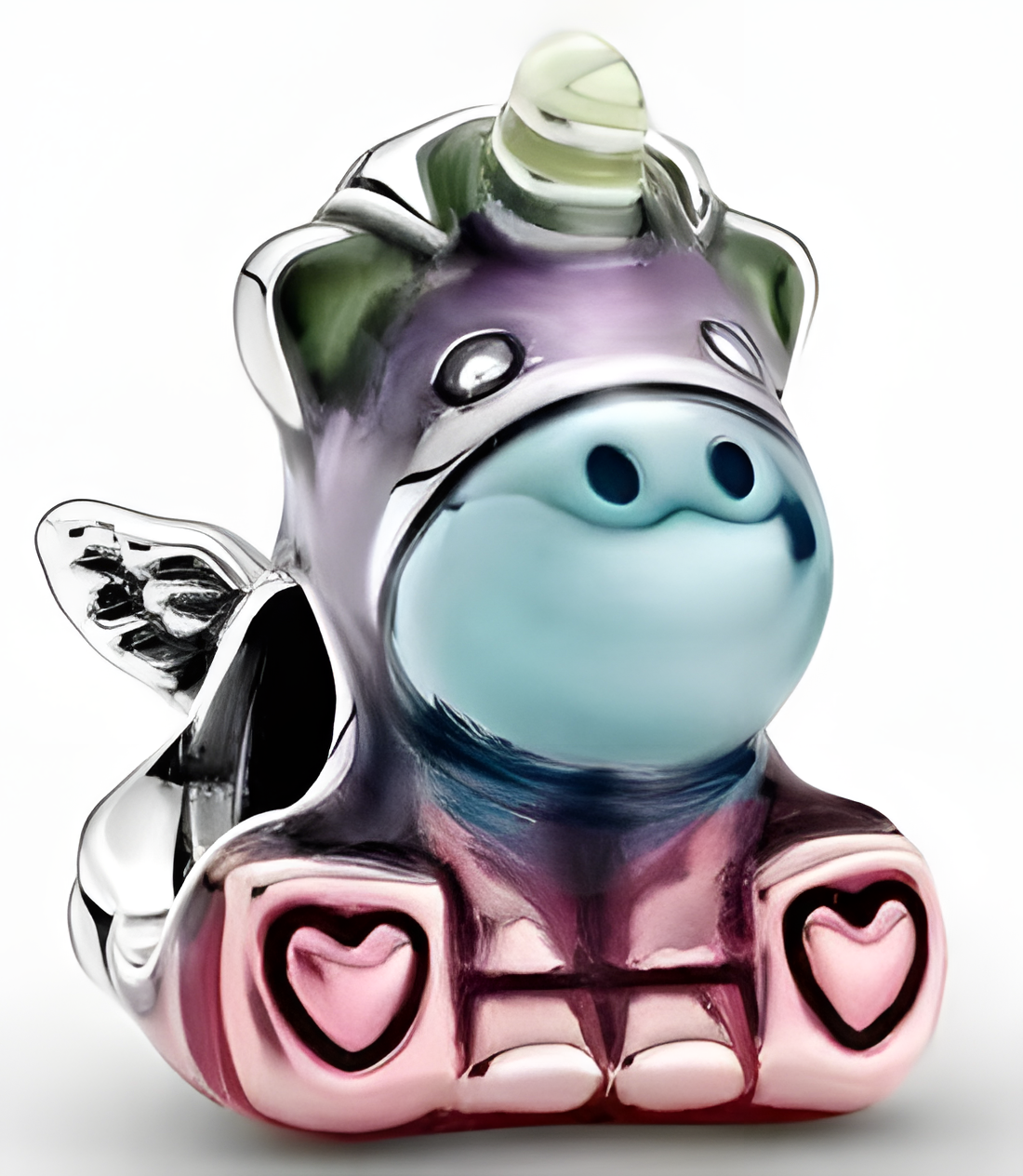 Sterling Silver Colorful Enamel Unicorn Charm with Heart Details