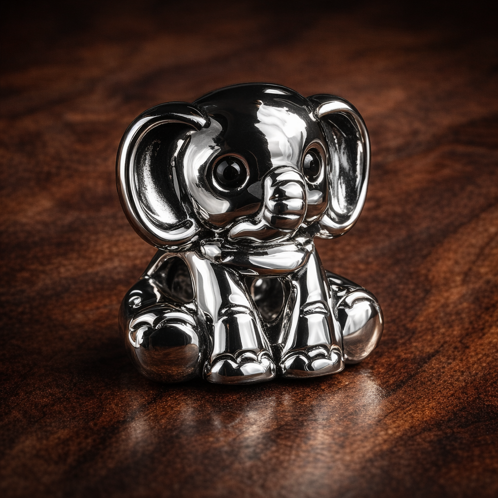 Ellie the Elephant Charm — display on walnut