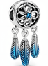 Sterling Silver Dreamcatcher Charm with Blue Enamel Feathers and Stone