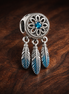 Blue Dreamcatcher Charm - Blue Feather Dreamcatcher Charm — display on walnut