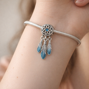 Blue Dreamcatcher Charm - Blue Feather Dreamcatcher Charm — worn on wrist