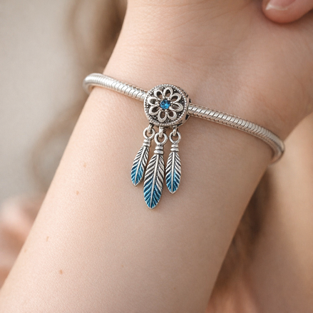 Blue Dreamcatcher Charm - Blue Feather Dreamcatcher Charm — worn on wrist