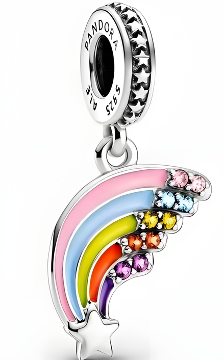 Sterling Silver Rainbow Dangle Charm with Multicolor Enamel and Stones