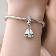 Silver Sailboat Charm - Silver Sailboat Dangle Charm — worn on wrist