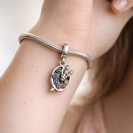 Artist Palette Charm - Colorful Artist Palette Dangle Charm — worn on wrist
