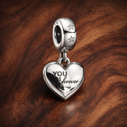 You Did It Heart Charm - You Did It Silver Heart Charm — display on walnut