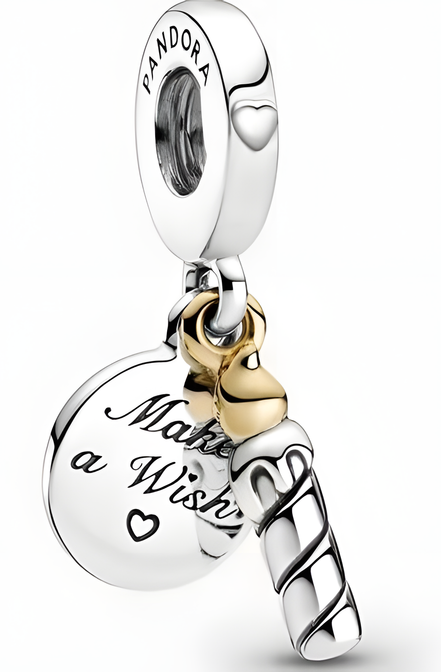 Sterling Silver & Gold Plated Birthday Candle Dangle Charm with Engraving