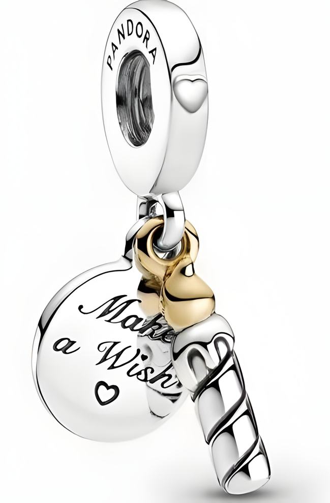 Sterling Silver & Gold Plated Birthday Candle Dangle Charm with Engraving
