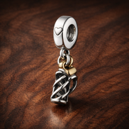 Gold Plated Birthday Candle Engraving - Sterling Silver & Gold Plated Birthday Candle Dangle Charm With Engraving — display on walnut